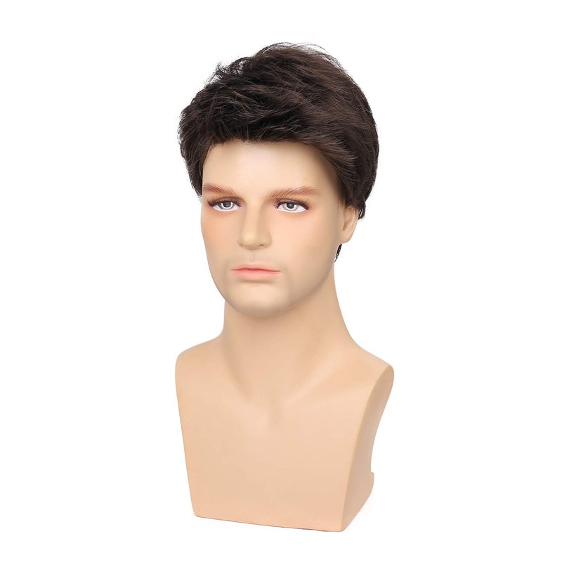 Kaneles Mens Wig Short Drak Brown Wigs Layered Natural Cosplay Party Costume Hair Full Wig for Male Guy - Image 2